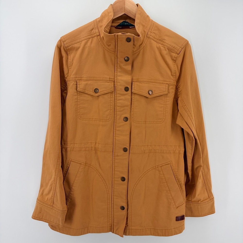 L.L.Bean Womens Field Jacket L Petite Cotton Utility Workwear Camel Tan
